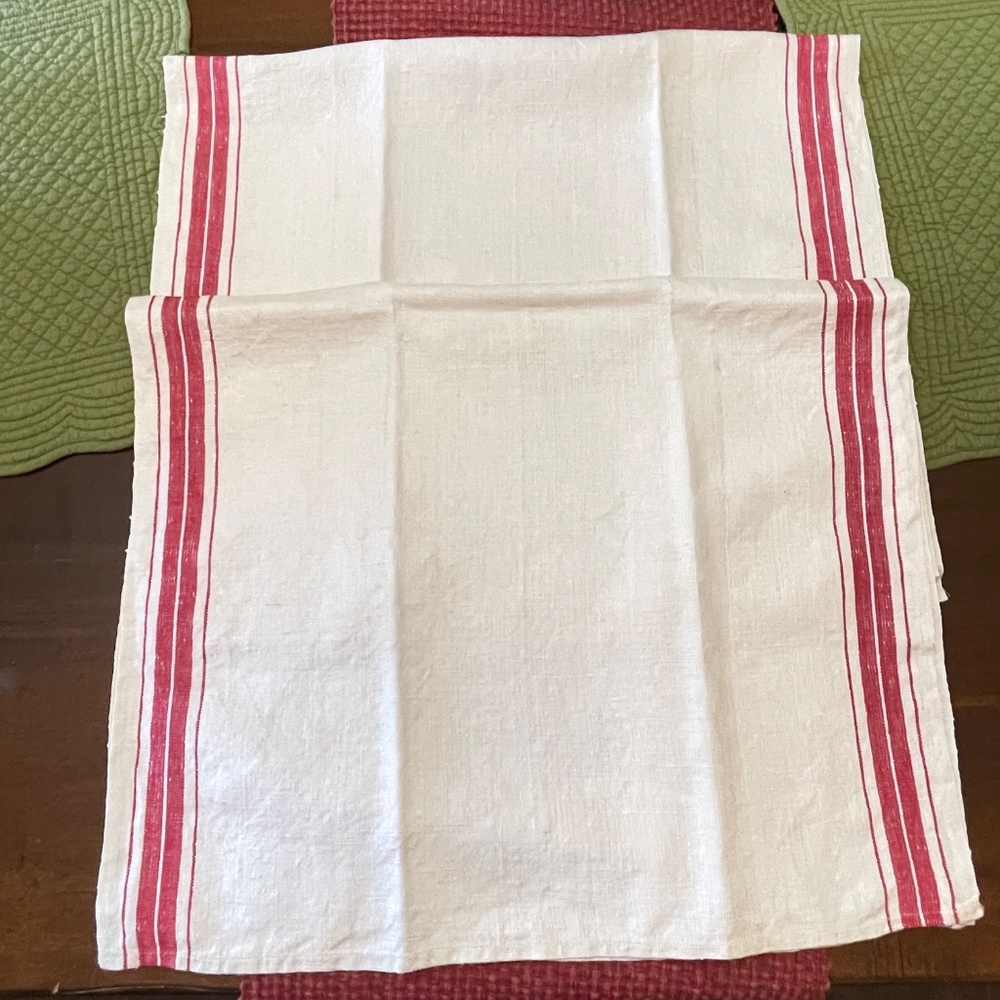 Vintage Retro Woven Red Stripe Sturdy Kitchen Hand Drying Towels Lot of 2